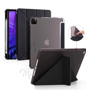 Apple iPad Pro 12.9 4. Nesil 2020 Kılıf Kalem Bölmeli Trifolding Case A2229 A206 (Siyah)