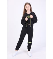 Toontoy Kız Çocuk 3lü Baskılı Eşofman Takım (Siyah)