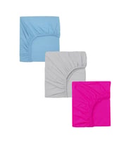 3 Adet 50 x 90 x 10 cm Anne Yanı Lastikli Penye Kumaş Bebek Çarşafı (Fuşya-Bebe Mavi)