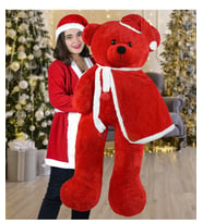 130 cm Yılbaşı Şapkalı  ve  Pelerinli Noel Ayıcık (Kırmızı)