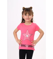 Toontoy  Kız Çocuk T-Shirt Yıldız Baskı (Fuşya)