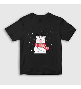 Presmono Unisex Çocuk Kırmızı Polar Bear Kutup Ayısı Yılbaşı T-Shirt 270678tt (Siyah)