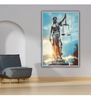 Metal Çerçeveli Temperli Cam Avukat Büro Tablosu Adalet Terazisi (Gümüş)