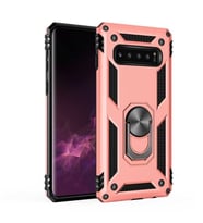 Samsung Galaxy S10 Plus Uyumlu Kılıf Standlı Manyetik Yüzüklü Military Magnetic Ring Polycarbonate and TPU Case (Pudra)