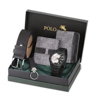 Polo Air Erkek Kol Saati Kemer Cüzdan Kartlık Anahtarlık Kombin Set PL-0789E (Siyah-Gri)