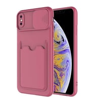 Uyumlu Model Apple iPhone X Kılıf Kartlıklı Lens Kapatmalı Kapak (Koyu Mor)