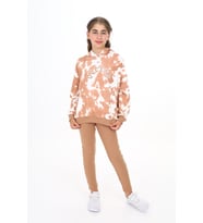 Toontoy Kız Çocuk Batik Desenli Taytlı Takım (Kahverengi)