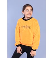 Toontoy Kız Çocuk Nakışlı Peluş Sweatshirt (Turuncu)