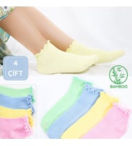 Kadın Bambu Çorap (4 ÇİFT) Renkli Fırfırlı Patik Kadın Çorap (Model 2)