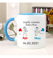 Sevgililer Günümüz Kutlu Olsun Temalı Kupa Bardak (Mavi)