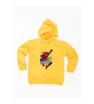 Spiderman baskılı örümcek adam kapüşonlu pamuklu kumaş çocuk sweatshirt (Sarı)