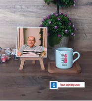 Dedeye Hediye Fotoğraflı Dekoratif Taş, Ahşap Altlıklı Türk Kahvesi Fincanı Hediye (Model 1)