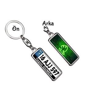 Kişiye Özel Skoda Neon Yeşil Logo Tema Plaka Anahtarlık (Gümüş)