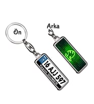 Kişiye Özel Skoda Neon Yeşil Logo Tema Plaka Anahtarlık (Gümüş)