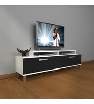 Decoraktiv Ekoflex 4 Slm Krom Ayaklı Tv Ünitesi Tv Sehpası (Beyaz-Siyah)