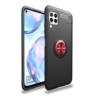 Huawei P40 Lite Kılıf Yüzüklü Magnetli Ravel Case (Siyah-Kırmızı)