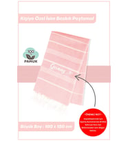 giftcrea Kişiselleştirilebilir İsim Baskılı Peştemal Yerli Pamuk 100x180cm (XL) Peştamal ve Plaj Havlusu (Açık Pembe)