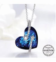 Monemel Swarovski Taşlı Kalp Kolye (Altın Kaplama) (Mavi)