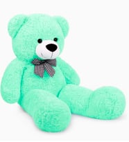 90 cm Rengarenk Papyonlu Peluş Ayıcık - % 100 YERLİ (Turkuaz)