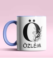 Kişiye Özel Ö Harfi Romantik Tasarım Siyah Renk Kupa (Mavi)