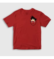Presmono Unisex Çocuk Beyaz Pocket Goku Anime Dragon Ball T-Shirt 236772tt (Kırmızı)