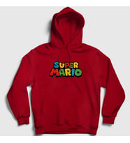 Presmono Unisex Gri Logo Oyun Super Mario Kapüşonlu Sweatshirt 324651tt (Kırmızı)