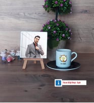 Veteriner Hekim Fotoğraflı Dekoratif Taş, Ahşap Altlıklı Türk Kahvesi Fincanı Hediye Veteriner Hekimler Günü Hediyesi (Model 7)