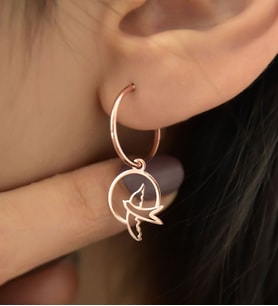Papatya Silver 925 Ayar Gümüş Kırlangıç Figürlü Halka ve Top Küpe (Rose)