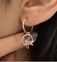 Papatya Silver 925 Ayar Gümüş Kırlangıç Figürlü Halka ve Top Küpe (Rose)