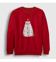 Presmono Unisex Bordo Huysuz Kedi Yılbaşı Sweatshirt 269860tt (Kırmızı)