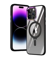 Apple iPhone 13 PRO Kılıf Standlı Magsafe Wireless Kablosuz Şarj Uyumlu Manyetik Renkli Şeffaf Kapak (Siyah)
