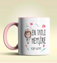 Kişiye Özel En Tatlı Hemşire Tasarımlı Turuncu Kupa Bardak (Pembe)