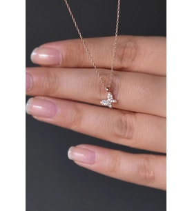 Minimal Kelebek Rose ve Altın Kaplama Kadın Kolye (Rose)