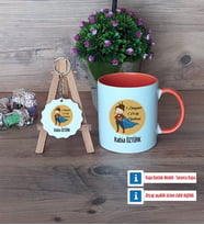 Öğretmenler Günü Hediyesi Kupa Bardak Kırmızı ve Ahşap Anahtarlık Hediye (Model 12)