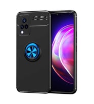 Vivo V21 Kılıf Zore Ravel Yüzüklü Silikon Kılıf (Siyah-Mavi)