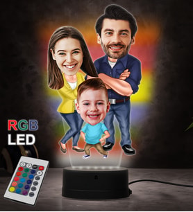 Doğum Günü Hediyesi,Sevgiliye Hediye, Kişiye Özel Fotoğraflı Aile 2 Karikatür 3D Led Lamba (RGB)