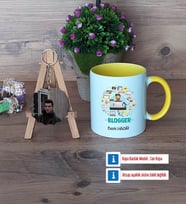 Blogger Kupa Bardak Beyaz ve Fotoğraflı Ahşap Anahtarlık Hediye (Model 7)