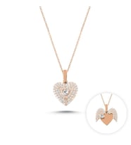 Açılır Kalp Zirkon Taşlı Kolye (Rose)