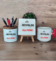 Odyolog Hediye Sepeti Kupa Bardak T Kulplu, Kalemlik ve Dekoratif Taş Tıp Bayramı Hediyesi (Model 1)