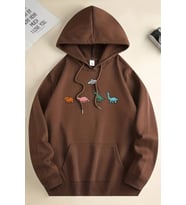 Uzaylı Dinazor Baskılı Oversize Sweatshirt (Kahverengi)