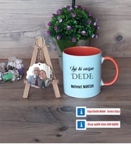 Dedeye Hediye Kupa Bardak Beyaz ve Fotoğraflı Ahşap Anahtarlık Hediye (Model 13)
