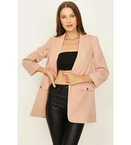 Kadın Kruvaze Yaka Gold Düğme Detaylı Blazer Ceket (Pembe)