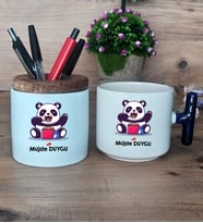 Sevimli Panda Hediye Sepeti Kupa Bardak T Kulplu, Kalemlik Hediyeleri Arkadaşa Sevgiliye Hediye (Model 2)