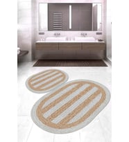 Dijital Baskılı Kaymaz Taban Yıkanabilir Oval 2'li Klozet Takımı Banyo Paspası NOKZ-SD-322 (Gri)