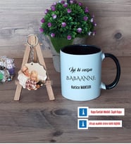Babaanneye Hediye Kupa Bardak Beyaz ve Fotoğraflı Ahşap Anahtarlık Hediye (Model 11)