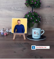 Patolog Fotoğraflı Dekoratif Taş, Ahşap Altlıklı Türk Kahvesi Fincanı Hediye (Model 7)