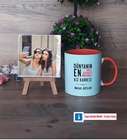Kız Kardeş Fotoğraflı Dekoratif Taş, Kupa Bardak Beyaz Hediye (Model 13)