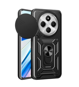 Xiaomi Redmi 14C 4G Kılıf Magnetik Standlı Kamera Korumalı Zore Sürgülü Vega Kapak (Siyah)