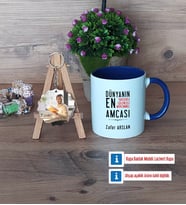 Amcaya Hediye Kupa Bardak Beyaz ve Fotoğraflı Ahşap Anahtarlık Hediye (Model 3)