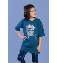 Toontoy Unisex Çocuk Reflektör Baskılı Tişört (Petrol)